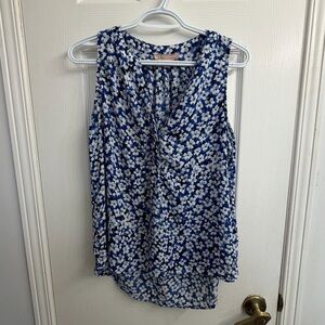 Philosophy Blue White Floral Sleeveless V-Neck Blouse XS High Low Tank Top